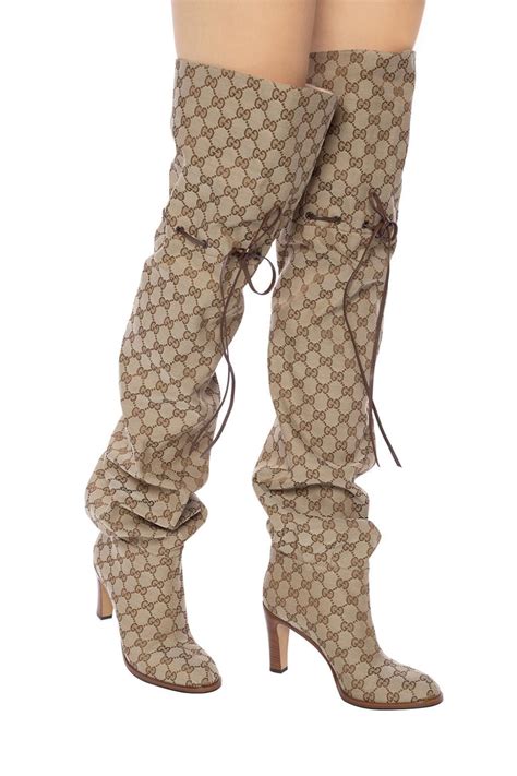 gucci nude boots|gucci print thigh high boots.